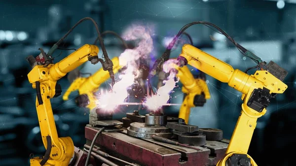 Modernizzazione intelligente dei bracci robot dell'industria per la tecnologia digitale della fabbrica — Foto Stock