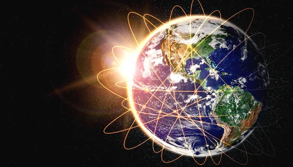 Dünyayı yenilikçi algı çizgileriyle kaplayan küresel ağ bağlantısı — Stok fotoğraf
