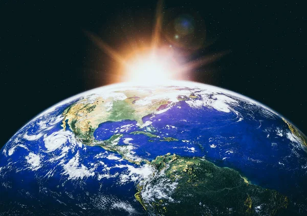 Planeet aarde wereldbol bekijken vanuit de ruimte toont realistische aarde oppervlak en wereldkaart — Stockfoto