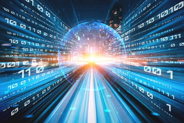 Flujo de datos digitales en carretera con desenfoque de movimiento para crear visión de transferencia de velocidad rápida —  Fotos de Stock