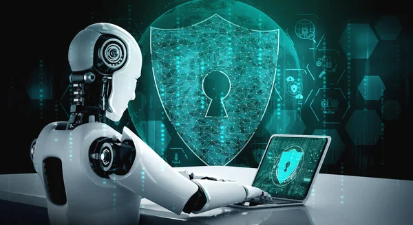 AI robot používající kybernetickou bezpečnost k ochraně soukromí informací — Stock fotografie