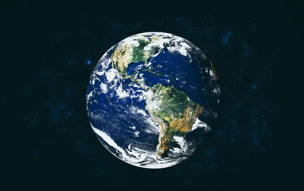 Planeta Tierra globo vista desde el espacio mostrando la superficie realista de la tierra y mapa del mundo — Foto de Stock