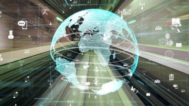 Global ağ grafiği ile yolda hızlı hareket eden dijital veri akışı