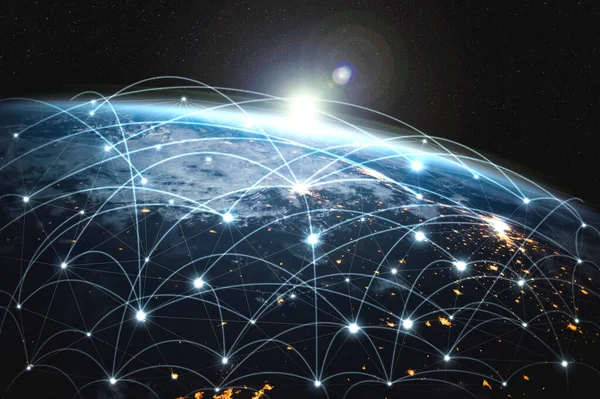 Conexiune globală de rețea care acoperă pământul cu linii de percepție inovatoare — Fotografie, imagine de stoc
