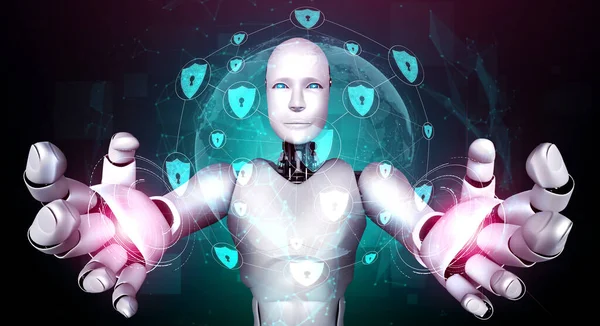 Bilgi gizliliğini korumak için siber güvenliği kullanan yapay zeka robotu — Stok fotoğraf