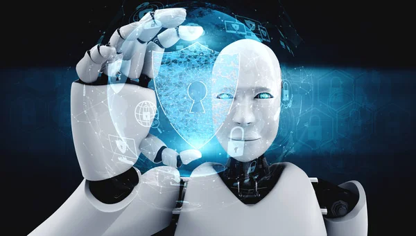 Robô AI usando segurança cibernética para proteger a privacidade da informação — Fotografia de Stock
