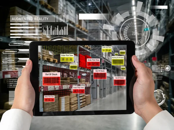 Smart warehouse management systeem met augmented reality technologie — Stockfoto