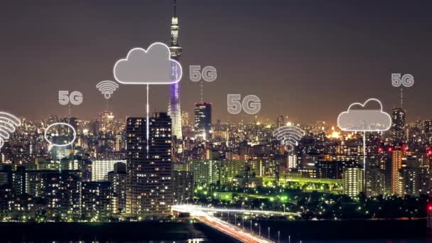 Ciudad digital inteligente y globalización gráfica abstracta que muestra la red de conexión — Vídeo de stock