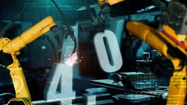 Intelligente Industrieroboter rüsten Modernisierung für digitale Fabriktechnologie auf — Stockvideo