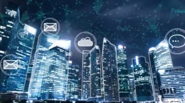 Akıllı dijital şehir ve küreselleşme bağlantı ağını gösteren soyut grafik