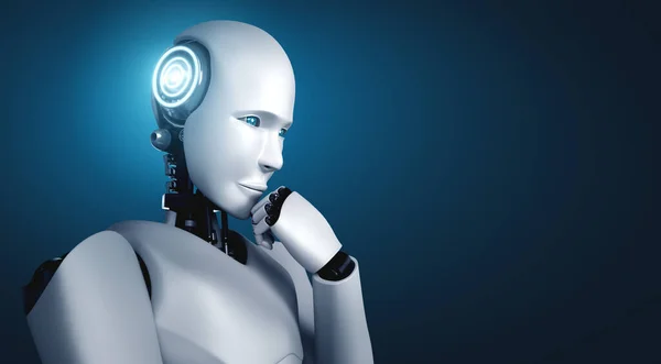 Denken AI humanoïde robot analyseren van informatie gegevens — Stockfoto
