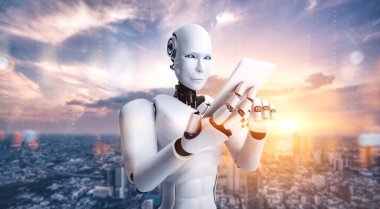 Robot insansı, küresel ağ bağlantısı için cep telefonu veya tablet kullan