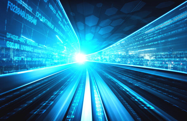 Цифровой поток данных на дороге с размытием движения для создания видения быстрой передачи скорости