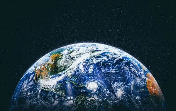 Pianeta terra vista globo dallo spazio che mostra realistica superficie terrestre e mappa del mondo — Foto Stock