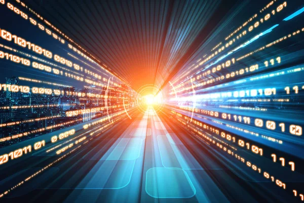 Digital data flow on road with motion blur to create vision of fast speed transfer