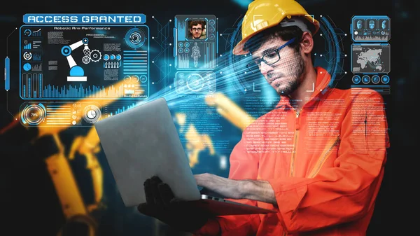 Arcfelismerő technológia az ipari dolgozók számára a gépvezérléshez való hozzáféréshez — Stock Fotó