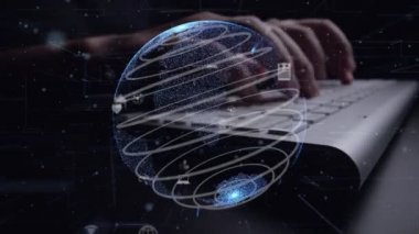 İnternet ağı modernizasyonu grafikli bilgisayar klavyesi üzerinde çalışan adam