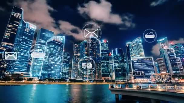 Ciudad digital inteligente y globalización gráfica abstracta que muestra la red de conexión — Vídeos de Stock
