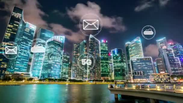 Ciudad digital inteligente y globalización gráfica abstracta que muestra la red de conexión — Vídeos de Stock