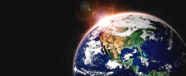 Dünya gezegeninin uzaydan görünüşü gerçekçi dünya yüzeyini ve dünya haritasını gösteriyor