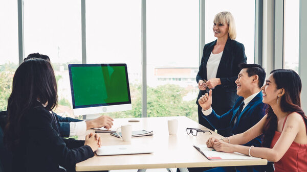 Business people in the conference room with green screen