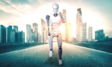 Koşan robot insansı hızlı hareket ve hayati enerji gösteriyor