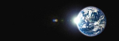 Dünya gezegeninin uzaydan görünüşü gerçekçi dünya yüzeyini ve dünya haritasını gösteriyor