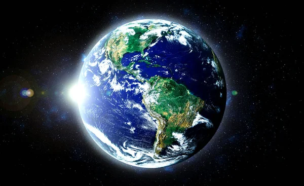 Planeet aarde wereldbol bekijken vanuit de ruimte toont realistische aarde oppervlak en wereldkaart — Stockfoto