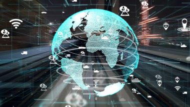 Küresel ağ grafiğiyle yolda hızlı ulaşım akışı