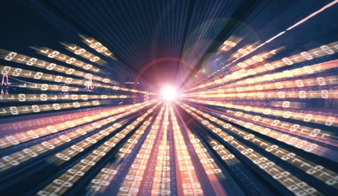 Hızlı aktarım görüşü oluşturmak için yolda hareket bulanıklığı olan dijital veri akışı