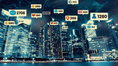 Şehirdeki sosyal medya simgeleri insanların ilişkilerini gösteriyor