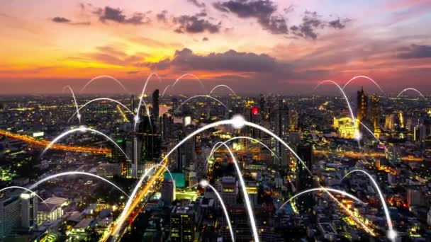 Intelligens digitális város és a globalizáció absztrakt grafikai bemutató kapcsolat hálózat — Stock videók