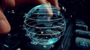 İnternet ağı modernizasyonu grafikli bilgisayar klavyesi üzerinde çalışan adam