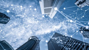 Küreselleşme soyut grafiği bağlantı ağını gösteren yaratıcı görsel akıllı dijital şehir