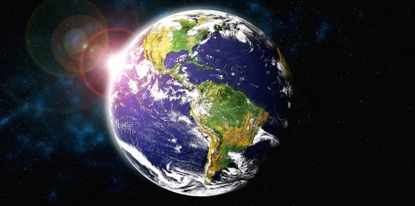 Planeta Tierra globo vista desde el espacio mostrando la superficie realista de la tierra y mapa del mundo — Foto de Stock
