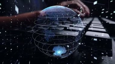 Matematik kodlama modernizasyonunun grafiğiyle çalışan adam