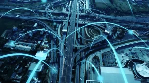 Intelligente digitale Stadtautobahn mit Globalisierungsgrafik des Verbindungsnetzes — Stockvideo