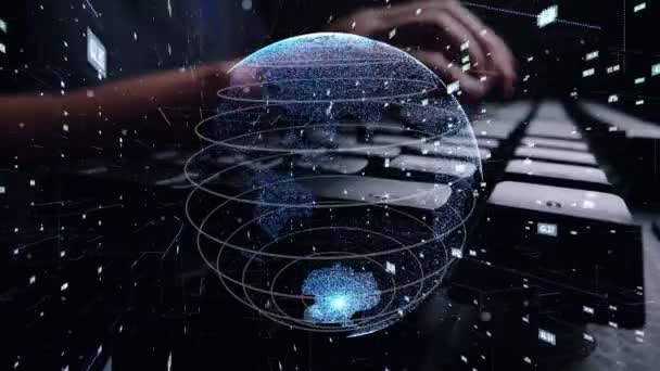 用数学编码现代化图形在计算机上工作的人 — 图库视频影像