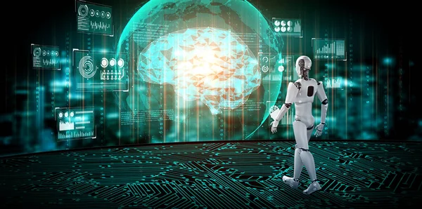 3D vykreslování robot humanoid analýza velkých dat pomocí UI myšlení — Stock fotografie