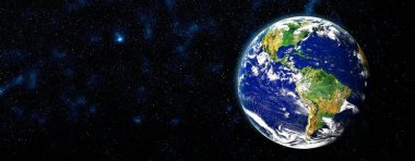 Dünya gezegeninin uzaydan görünüşü gerçekçi dünya yüzeyini ve dünya haritasını gösteriyor