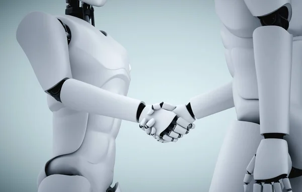 3D rendering humanoid robot handshake to collaborate future technology — Stock Photo, Image