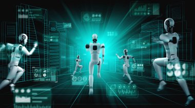 Koşan robot insansı hızlı hareket ve hayati enerji gösteriyor