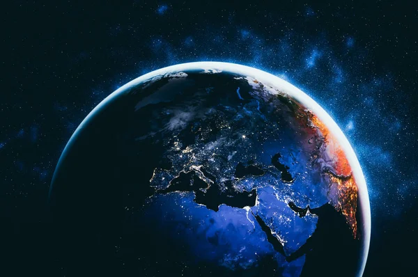 Planet earth globe view from space showing realistic earth surface and world map