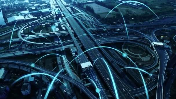 Έξυπνος ψηφιακός αυτοκινητόδρομος με την παγκοσμιοποίηση γραφικό του δικτύου σύνδεσης — Αρχείο Βίντεο