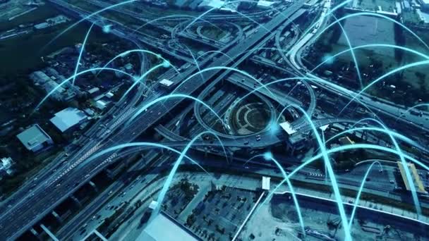 Έξυπνος ψηφιακός αυτοκινητόδρομος με την παγκοσμιοποίηση γραφικό του δικτύου σύνδεσης — Αρχείο Βίντεο