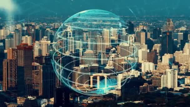 La conexión global y la modernización de la red de Internet en la ciudad inteligente — Vídeos de Stock
