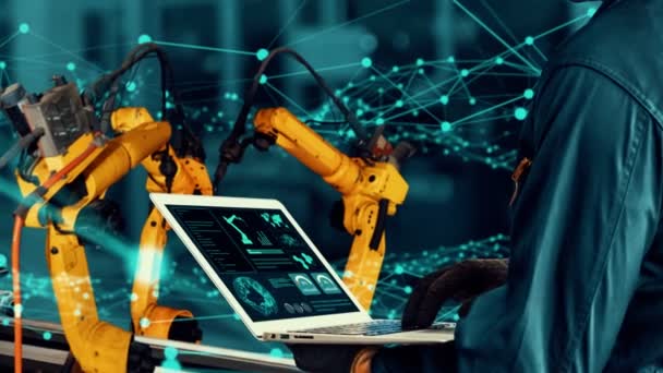 Modernização de armas robô da indústria inteligente para tecnologia de fábrica inovadora — Vídeo de Stock