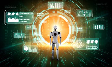 Yapay zeka kullanarak büyük verileri analiz eden 3 boyutlu robot çizimi