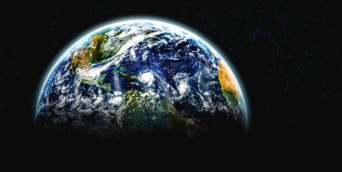 Dünya gezegeninin uzaydan görünüşü gerçekçi dünya yüzeyini ve dünya haritasını gösteriyor