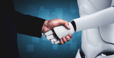 Gelecekteki teknolojiyle işbirliği yapmak için insansı robot tokalaşması